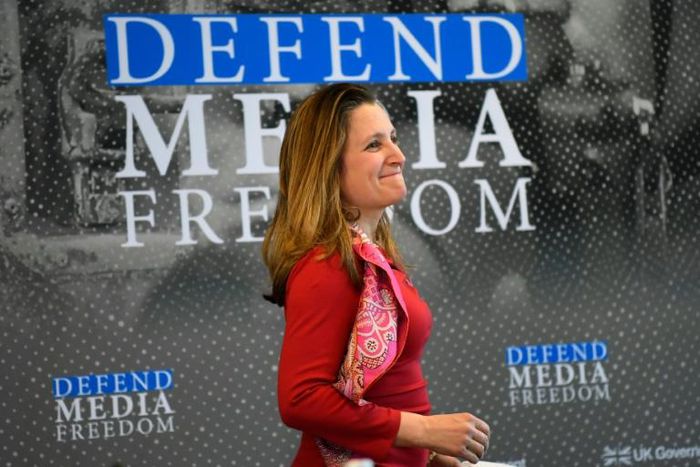 Canadian Foreign Minister Chrystia Freeland expressed "regret" that US Secretary of State Mike Pompeo was not attending the G7 gathering