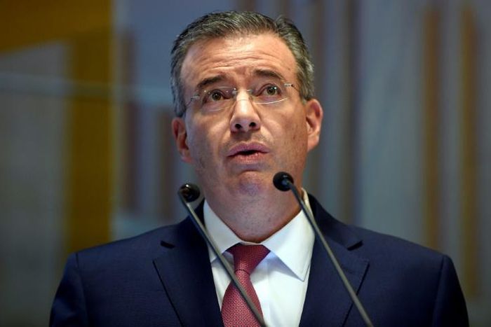 Alejandro Diaz de Leon, the governor of the Bank of Mexico (pictured May 2018), blamed the drops on external factors such as a slowdown in global economic and commercial activity, as well as a dip in the US industrial sector's performance