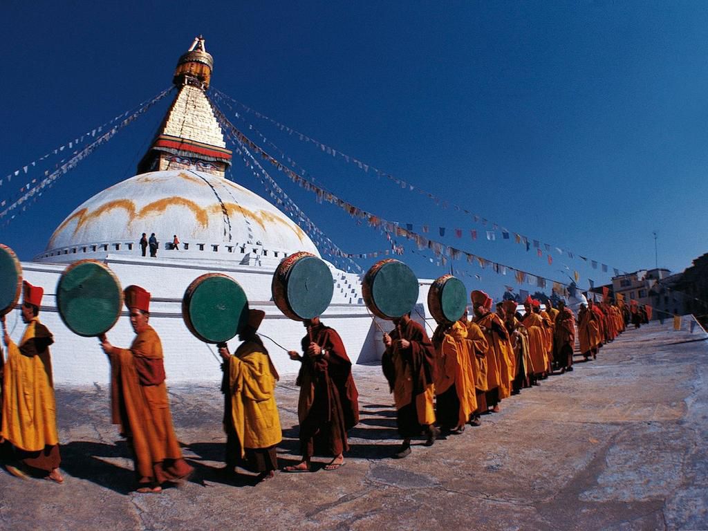 On the way to the monastery, Ricard and his fellow monks will ritualistically walk around the Boudhanath in town, a large 'stupa' structure that holds spiritual significance in Tibetan Buddhism. (The Conversation)