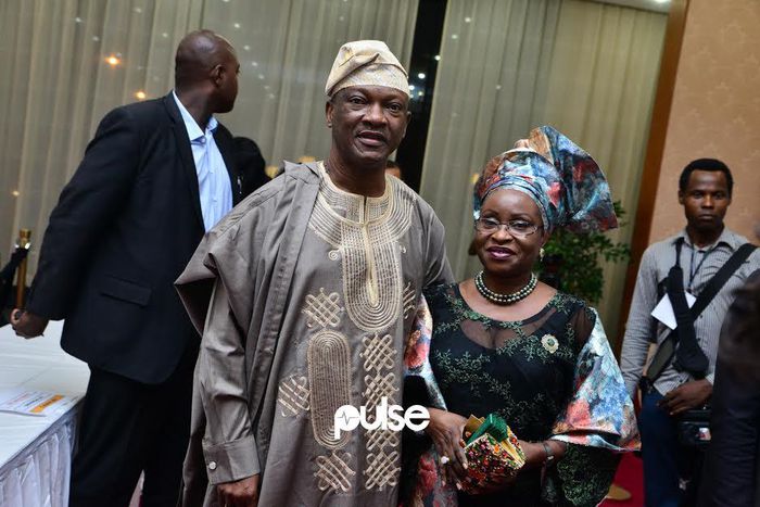 Jimi Agbaje and his wife, Abiola, at a movie premiere at Oriental Hotel Lagos yesterday, December 2, 2018