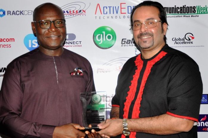 Globacom’s Eric Uwaoma (left) and Raj Narayan with the “Most Innovative Mobile Player of the Year” award won by the company at the 2019 Beacon of ICT Awards held on Saturday night at Eko Hotel, Lagos. Globacom was also inducted into the ICT Hall of Fam...