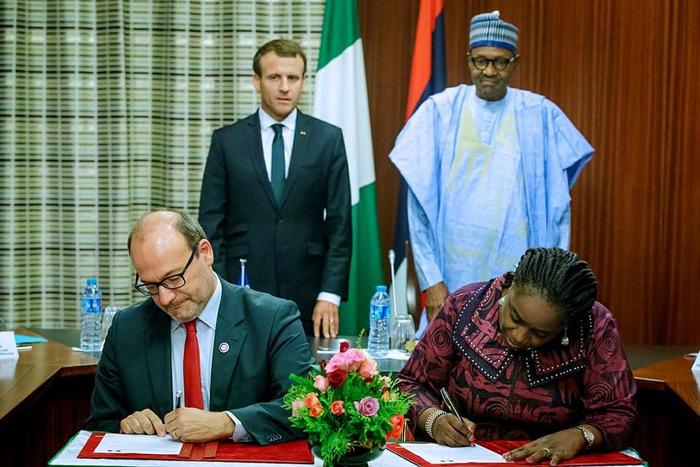 Nigeria's Buhari and French Emmanuel Macron witnessed the signing of several bilateral agreements in Abuja July 3, 2018.