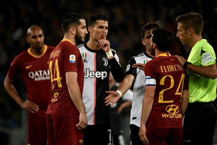 "You're too short to talk," Cristiano Ronaldo (C) was heard telling Roma captain Alessandro Florenzi (2R).
