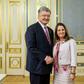 Canadian Foreign Minister Chrystia Freeland (R) shakes hands with shows Ukrainian President Petro Poroshenko during her visit to Kiev, where she affirmed her country "fully supports Ukraine's sovereignty"