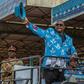 Mutharika salutes the crowd at the launch of his party manifesto in April