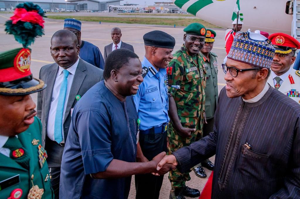 President Buhri is back in Abuja, after a 10-day private visit to the United Kingdom (Twitter MBuhari)