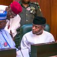 Secretary to the Government of the Federation, Boss Mustapha (left); President Muhammadu Buhari's Chief of Staff, Abba Kyari (middle); and Vice President, Yemi Osinbajo (right) at the Federal Executive Council (FEC) meeting at the Presidential Villa on...