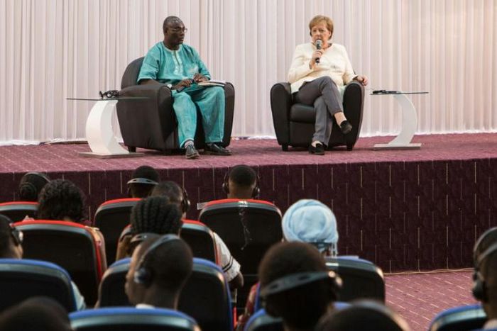German Chancellor Angela Merkel interacted with students at the University of Ouagadougou for nearly two hours
