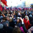 A crowd waits for Denis Pushilin, acting leader of the self-proclaimed Donetsk Republic, in Donetsk, Ukraine on November 9, 2018
