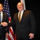 US Secretary of State Mike Pompeo and Russian Foreign Minister Sergei Lavrov pose for the press as they meet on the sidelines of an Arctic Council meeting in Rovaniemi, Finland