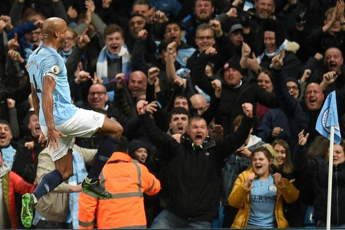 Leading by example: Manchester City captain Vincent Kompany scored the only goal in a 1-0 win over Leicester on Monday