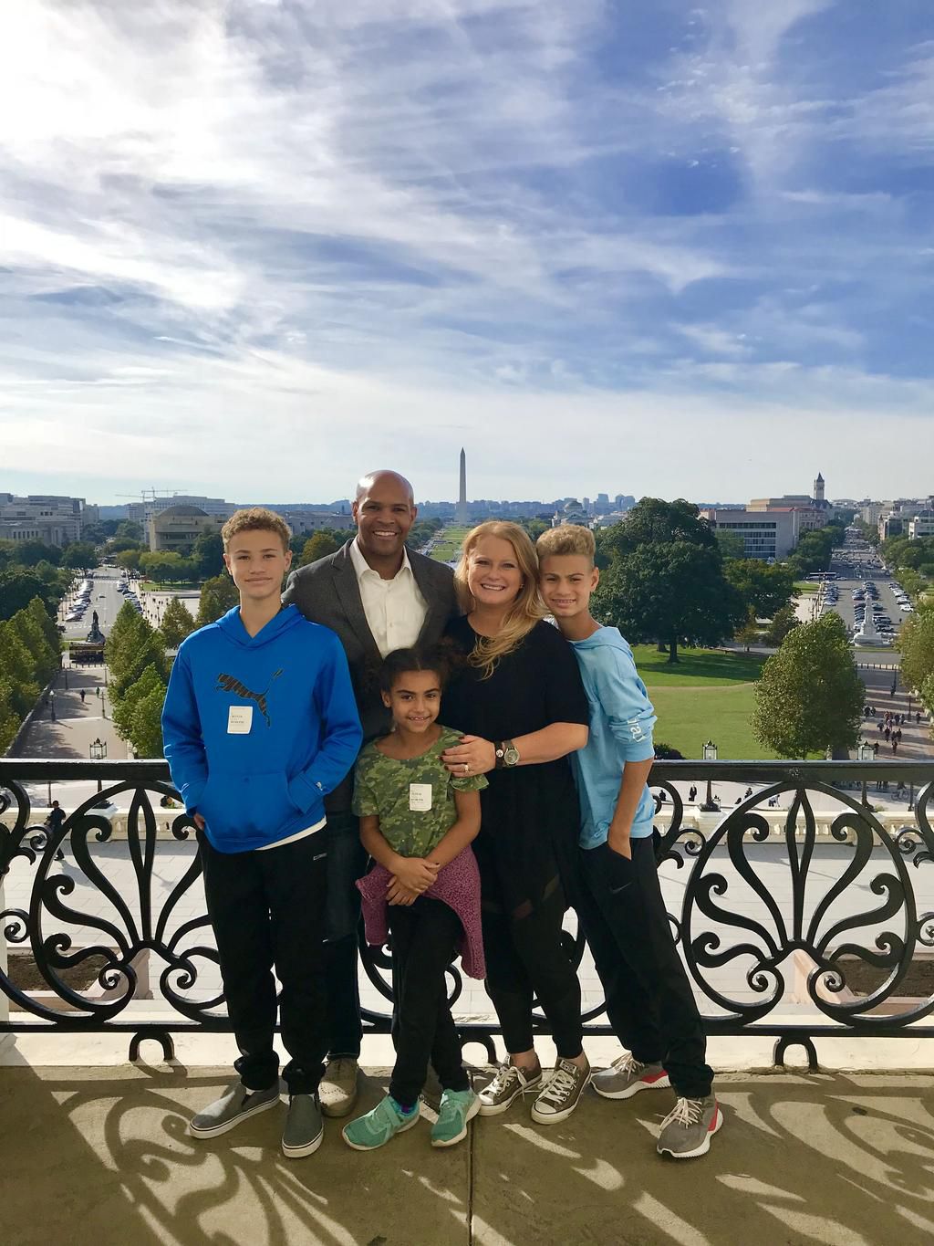 Lacey and Jerome Adams with their children on the Speakers Balcony of the United States Capitol Building in Washington D.C.