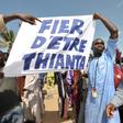 File picture of Thioune's supporters, called 'Thiantacounes,' protesting outside a Dakar prison in October 2012 to demand his release. The placard reads "Proud to be Thianta"