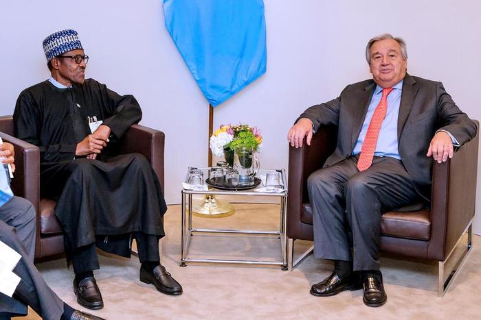 Buhari in a bilateral meeting with UN Secretary General, Mr Antonio Guterres (Encomium)