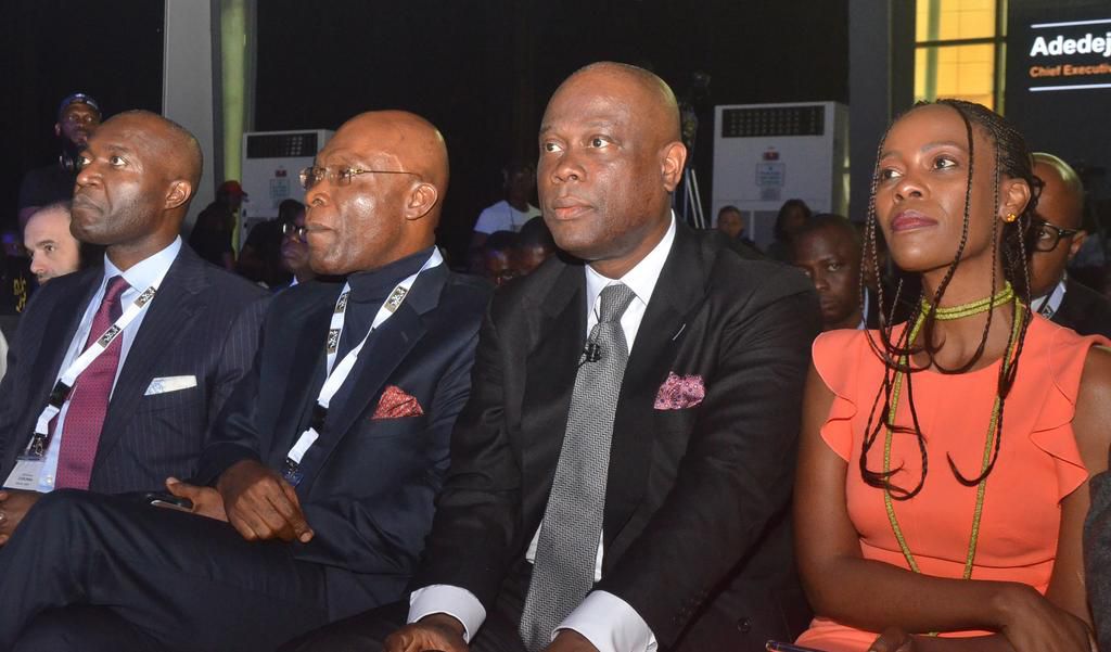 L-R: Roosevelt Ogbonna, Group Deputy Managing Director, Access Bank Plc; Leo Stan Ekeh, Chairman, Zinox Group; Herbert Wigwe, GMD/CEO, Access Bank Plc, and Audrey Mothupi, CEO, Systemic Logic, South Africa, during the 2019 Africa Fintech Foundry (AFF) ...
