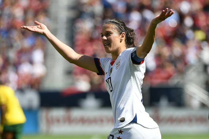 Carli Lloyd celebrates her goal in the United States 3-0 victory over South Africa, part of the Americans' warm-up to their Women's World Cup title defense