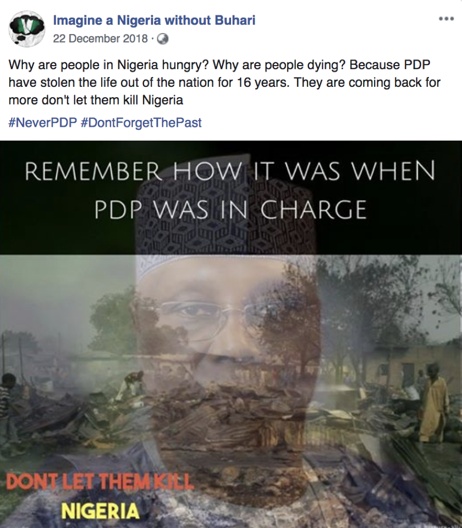 The "Imagine a Nigeria without Buhari" group suggested that Atiku Abubakar's Peoples Democratic Party (PDP) would kill Nigeria if the former vice president was elected [DFRLab]