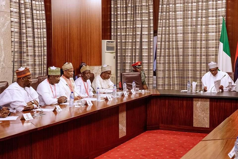 President Muhammadu Buhari hosts members of the United Kingdom-based Foundation for Good Governance for Development in Nigeria at the State House on Tuesday, April 23, 2019 [Facebook/Garba Shehu]