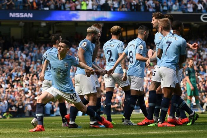 Manchester City's Phil Foden celebrates the winner against Tottenham