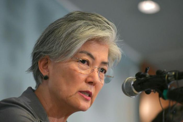 South Korea's Foreign Minister Kang Kyung-wha speaks during a press conference at the Seoul Foreign Correspondents' Club on May 3, 2019