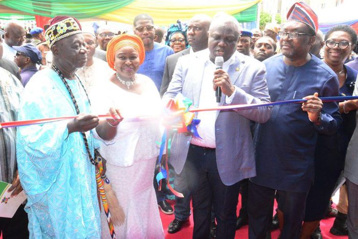 From Left: Lagos State, Commissioner for Local Government and Community Communication, Mr Musiliu Folami, The Oba of Igando, His Royal Highness, Oba Lasisi Gbadamosi, Chairman, Igando/Ikotun LCDA, Chief (Mrs) Morenike Adesina – Williams, Governor of La...