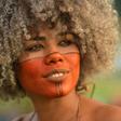An indigenous woman participates in protests outside the National Congress building in Brasilia, Brazil, on April 24, 2019