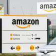 The Amazon logo at one of the e-commerce company's logistics centers in France