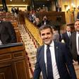 Jailed Catalan elected members of parliament Jordi Sanchez (2L) and Oriol Junqueras (2R) attend the plenary session of the lower house of parliament since last month's general election in Madrid on May 21, 2019