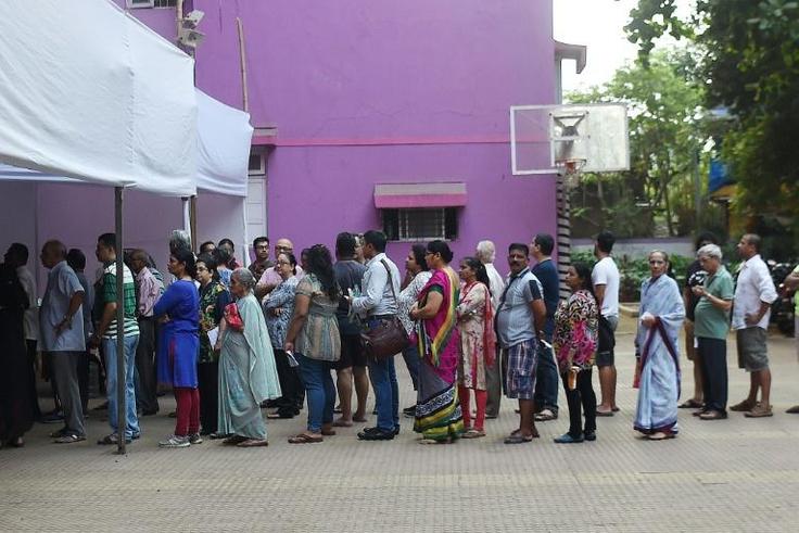 There were already long queues at Mumbai polling stations when they opened at 7am local time