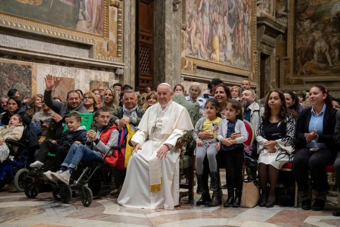 Pope Francis met Roma and Sinti families in Sala Regia in the Vatican