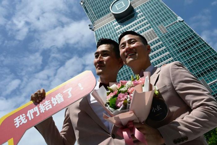 Newlyweds in Taiwan rejected the idea that gay rights were incompatible with Asian 'values'