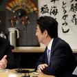 President Trump (L) and Japan's Shinzo Abe dined Sunday at a traditional Japanese grill restaurant, with wagyu beef and vanilla ice cream among the menu items