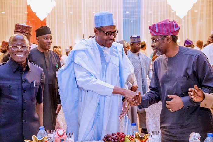 President Muhammadu Buhari hosted APC House of Representatives members-elect to a dinner in Aso Rock [Twitter/@BashirAhmaad]