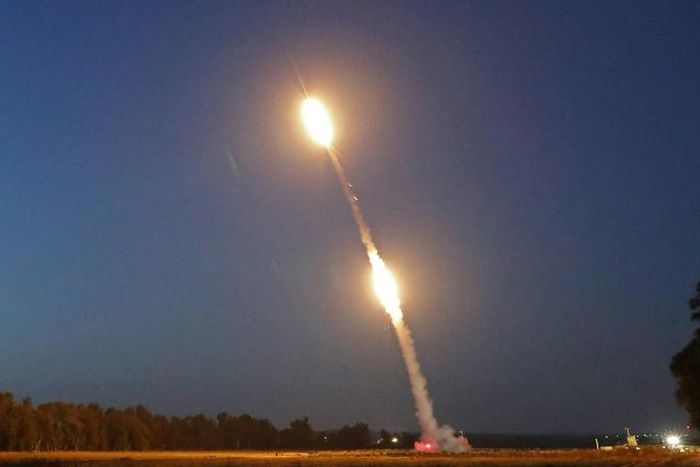 Israeli air defences fire missiles to intercept some of the more than 690 rockets and mortar rounds launched from Gaza during a flare-up that ended with a truce ahead of Eurovision