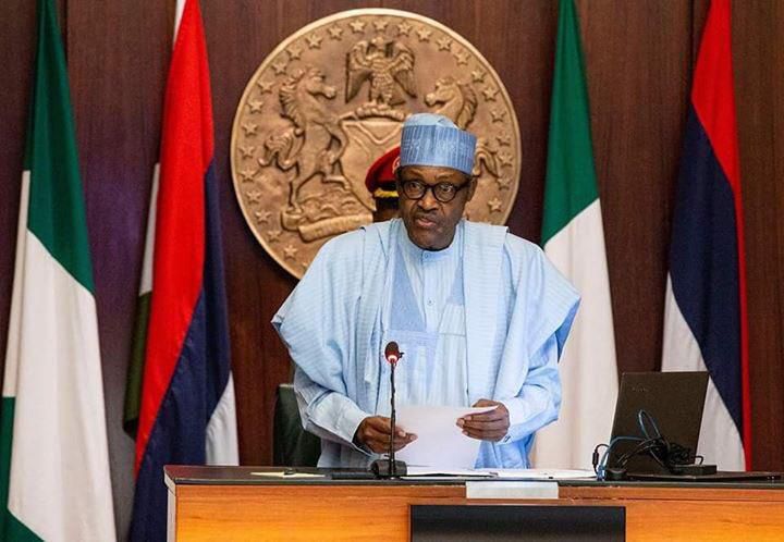 President Muhammadu Buhari inaugurates the Board of the North East Development Commission (NEDC) today at the State House, Abuja. [Twitter/@BashirAhmaad]