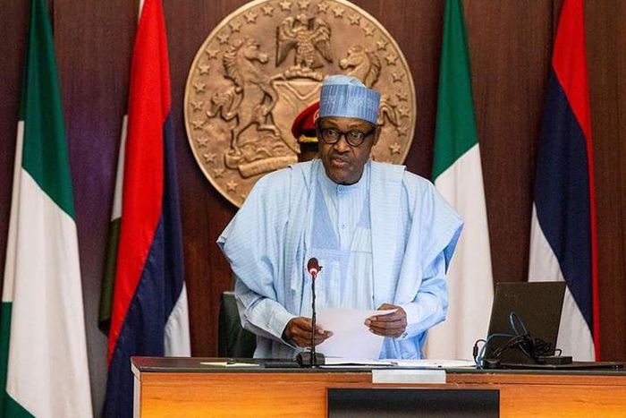 President Muhammadu Buhari inaugurates the Board of the North East Development Commission (NEDC) today at the State House, Abuja. [Twitter/@BashirAhmaad]