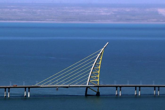 Some three-quarters of the causeway runs over water