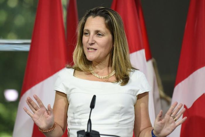 Canadian Foreign Minister Chrystia Freeland (pictured August 2018) said that "now more than ever we feel is the time to have the (steel and aluminum) tariffs lifted"