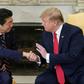 US President Donald Trump takes part in a bilateral meeting with Japan's Prime Minister Shinzo Abe in the Oval Office of the White House on April 26 of this year