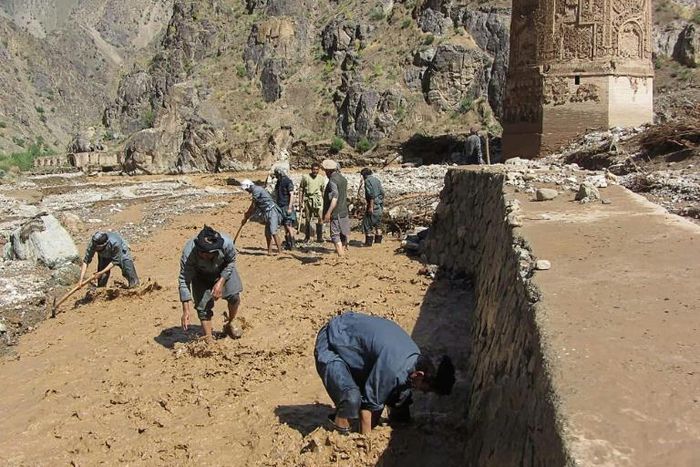 The Afghan government hired a local crew who worked for three days to channel water away from the minaret of Jam