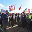 Protesters objected to a bid to load French arms on to a Saudi cargo ship at Le Havre, northern France, earlier this month