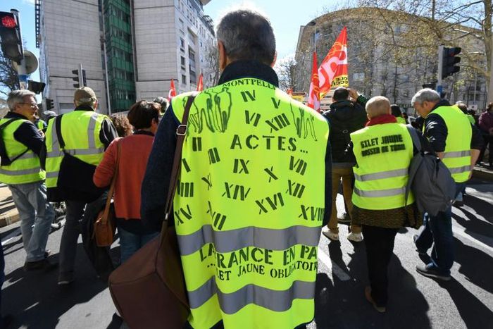 A yellow vest protester at one of the March protests in Montpellier, southern France