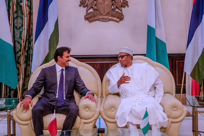 President Muhammadu Buhari holds a closed-door meeting with Emir of Qatar, His Highness Tamim Bin Hamad [Twitter@BashirAhmaad]