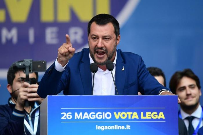 Le ministre de l'Intérieur italien Matteo Salvini pendant une réunion de nationalistes européens le 18 mai 2019 à Milan