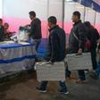 Indian election officials prepare a polling station in Darjeeling ahead of the next round of voting on April 16