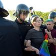 Russian riot police detained gay rights activist during World Day Against Homophobia and Transophobia in Saint Petersburg on May 17, 2019.About ten LGBT activists took part in the protest with four arrested by the police in Russia's second largest city