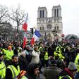 Yellow vest protesters in front of Notre Dame cathedral in January