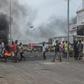 Protesters gather on the streets of Cadjehoun, the stronghold of former president of Benin Thomas Yayi Boni, on May 2, 2019 in Cotonou, Benin