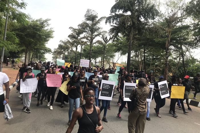 Nigerians protest raid, arrest and alleged harassment of women by the Police in Abuja. [Twitter]