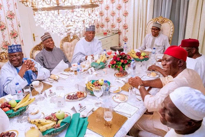 President Buhari hosts the Leadership of the National Assembly to the breaking of the Ramadan fast, at the State House [Twitter @NGRPresident]